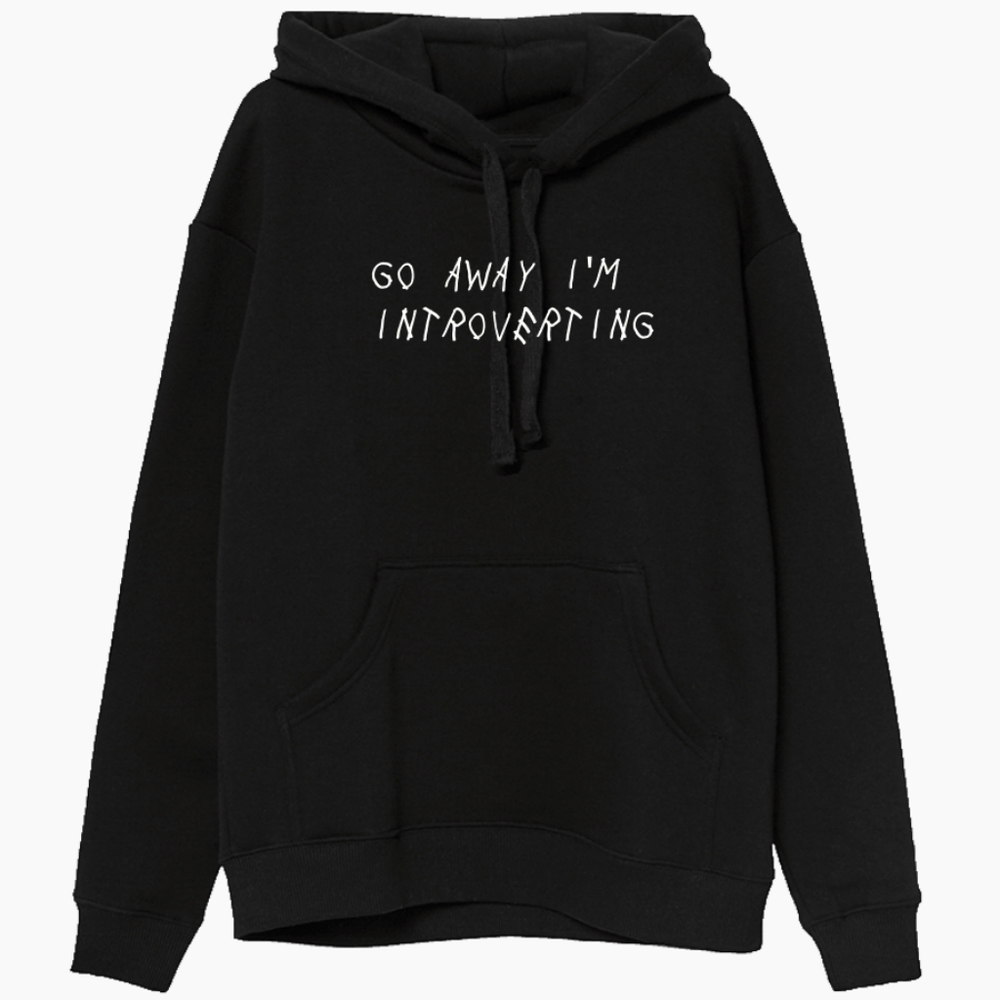 Go Away I'm introverting Pullover Hoodie Black